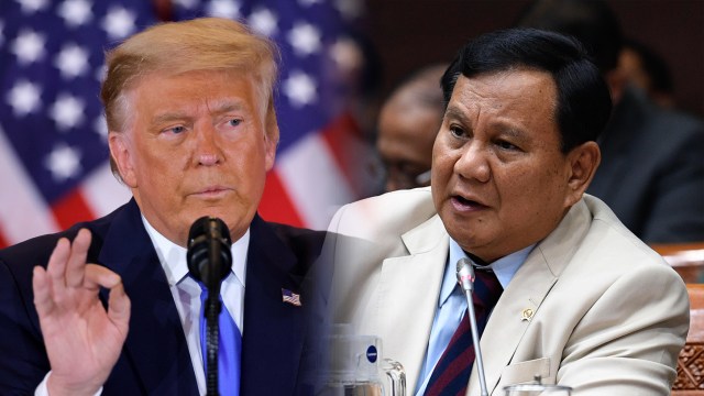 Presiden Amerika Serikat Donald Trump dan Menteri Pertahanan Prabowo Subianto. Foto: Carlos Barria/REUTERS dan ANTARA FOTO/Puspa Perwitasari