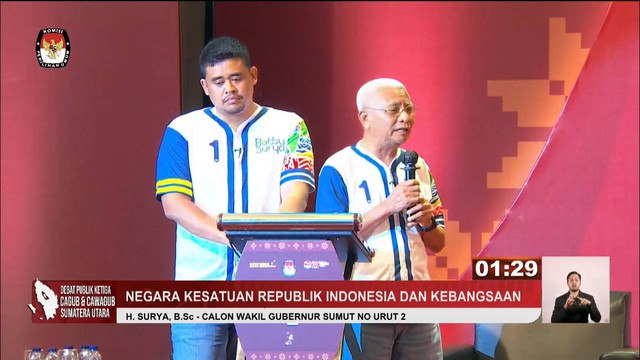 Cawagub nomor urut 01 Surya menyampaikan pendapatnya saat Debat Ketiga Pilgub Sumatera Utara 2024 di Tiara Convention Center, Kota Medan, Rabu (13/11/2024). Foto: YouTube/ KPU PROVINSI SUMUT