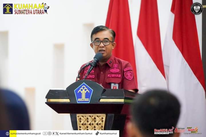 Kepala Kantor Wilayah Kemenkumham Sumut, Anak Agung Gde Krisna, saat menyampaikan sambutannya. Foto: Dok. Kanwil Kemenkumham Sumut.