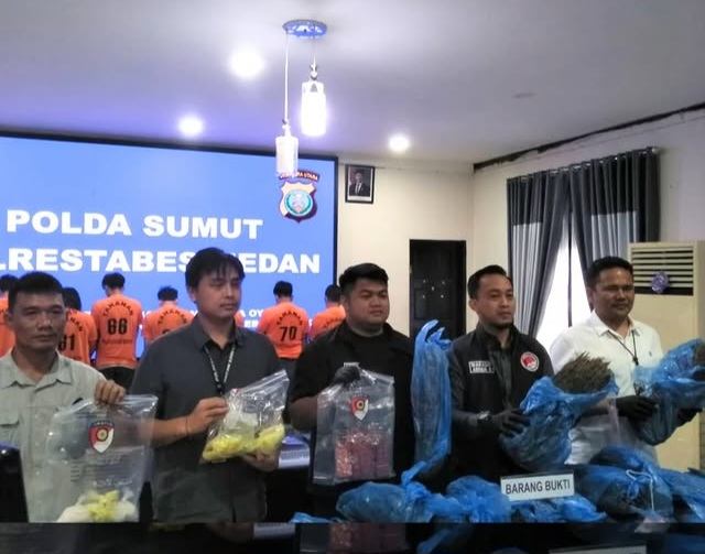 Sat Narkoba Polrestabes Medan menggelar Konferensi Pers. Foto: Istimewa.