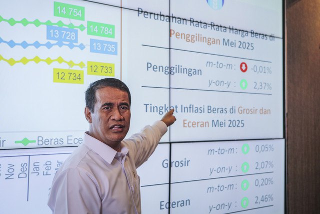 Menteri Pertanian Andi Amran Sulaiman menyampaikan keterangan saat konferensi pers di Kementerian Pertanian, Jakarta, Selasa (3/6/2025). Foto: Asprilla Dwi Adha/Antara Foto